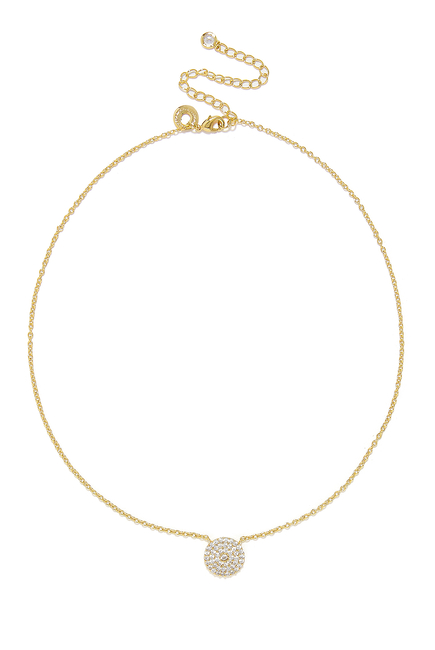Pave Disc Necklace, Plated Brass & Cubic Zirconia
